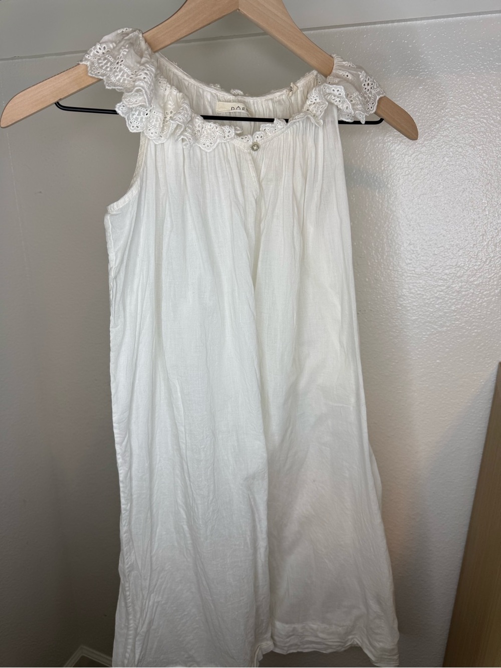 DÔEN White Eyelet Lace Ruffle Dress Cotton Peasant Boho Prairie Size 10